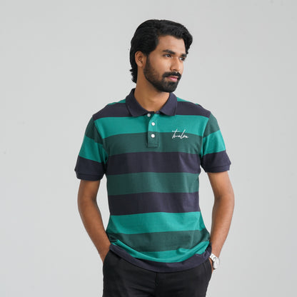 Men's Navy & Green Cotton Polo
