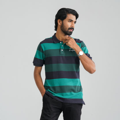 Men's Navy & Green Cotton Polo
