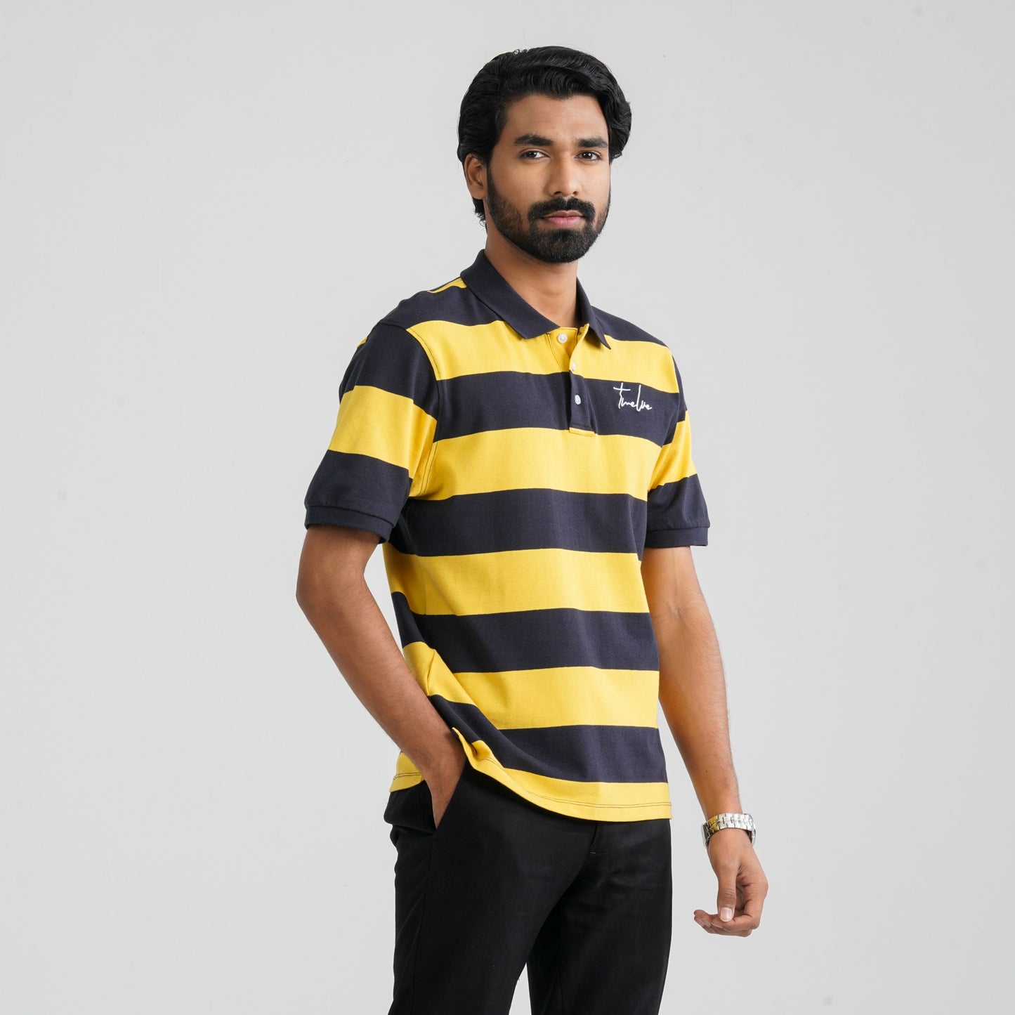 Men's Navy & Mustard Cotton Polo
