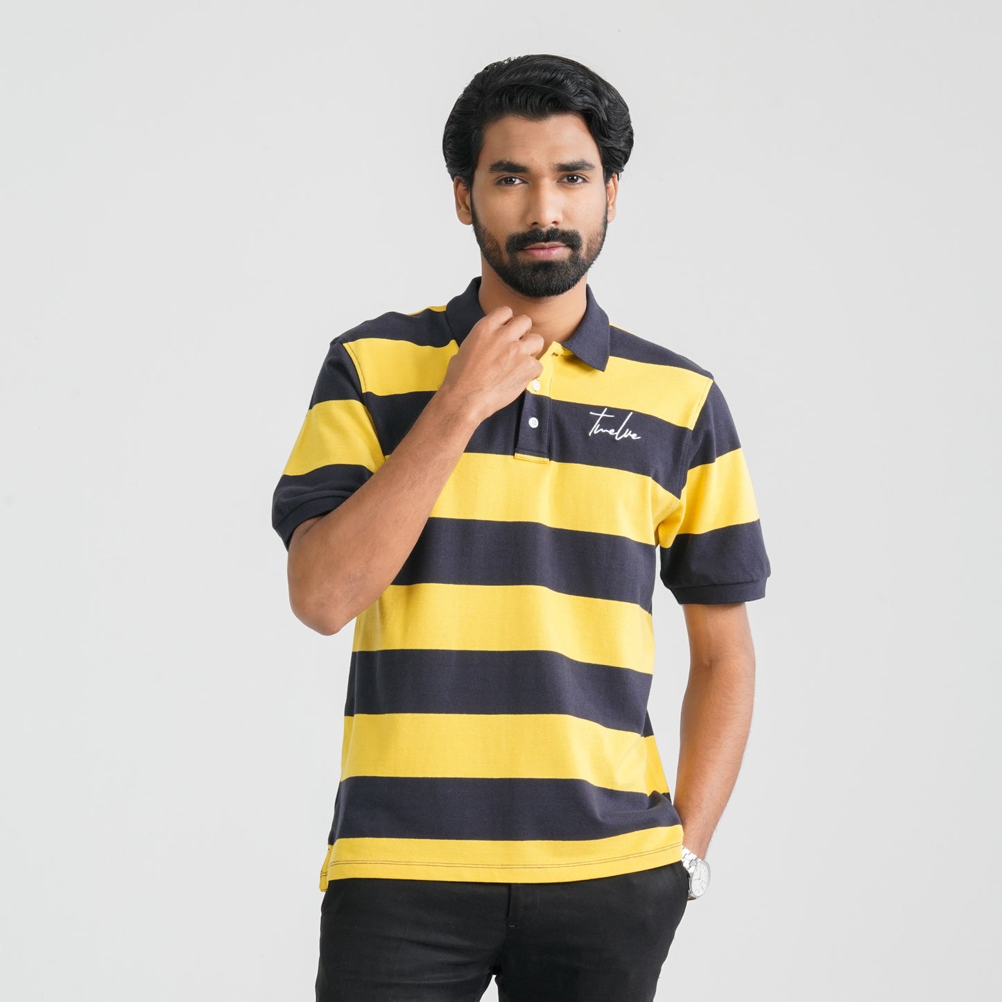 Men's Navy & Mustard Cotton Polo