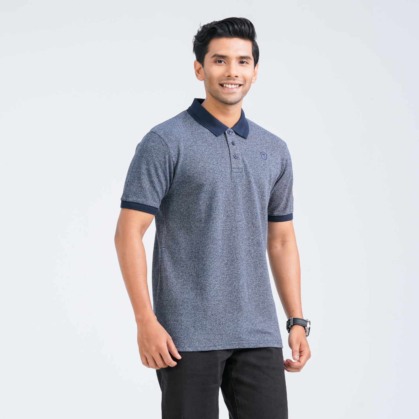 Men's Navy Cotton Blend Polo