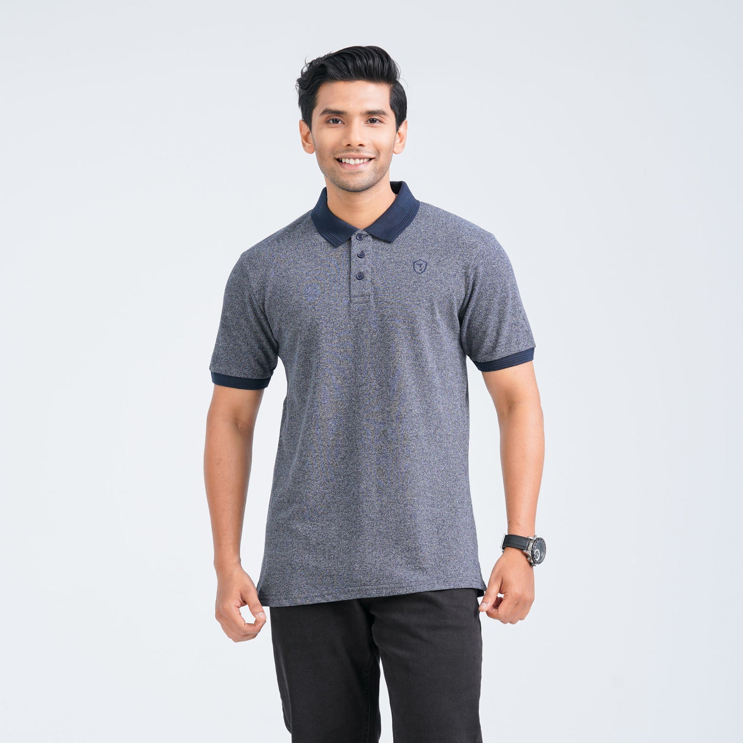 Men's Navy Cotton Blend Polo