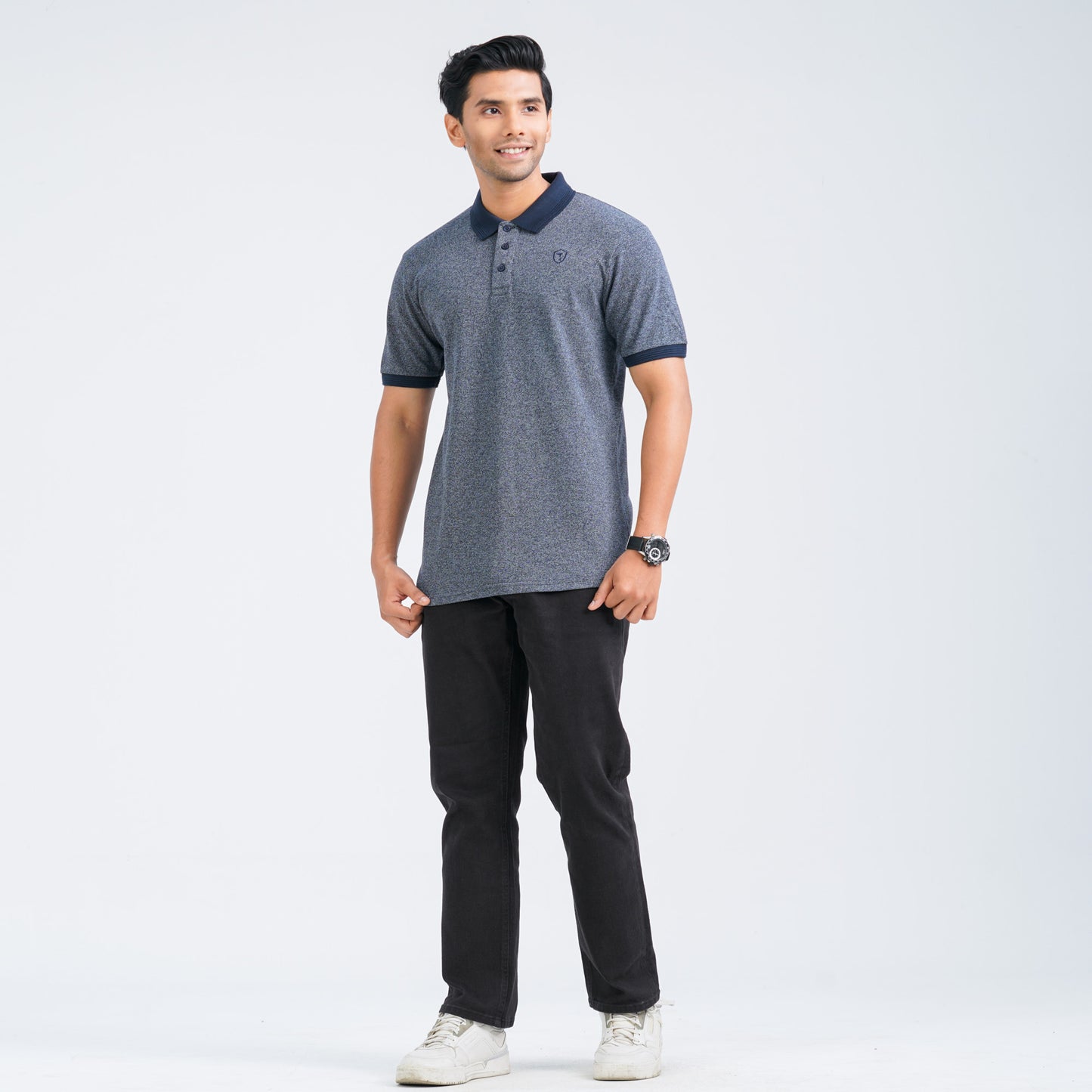 Men's Navy Cotton Blend Polo