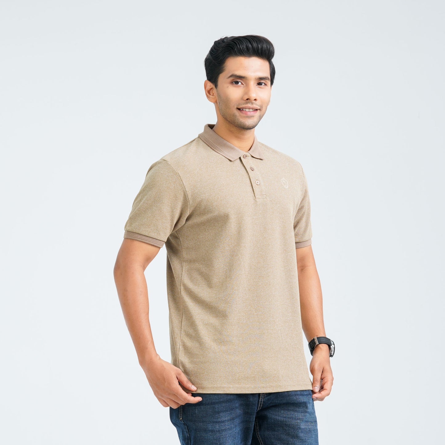 Men's Brown Cotton Blend Polo