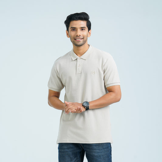 Men’s Beige Cotton Polo Shirt