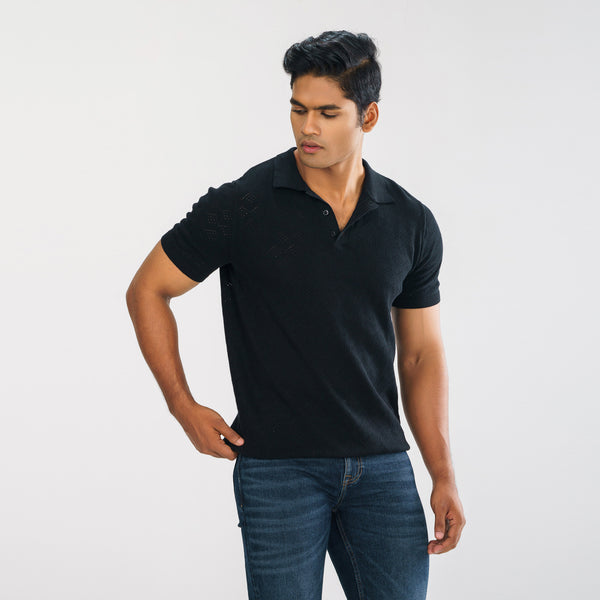 Mens Black Sweater Polo