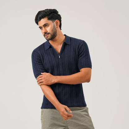 Mens Navy Knit Polo