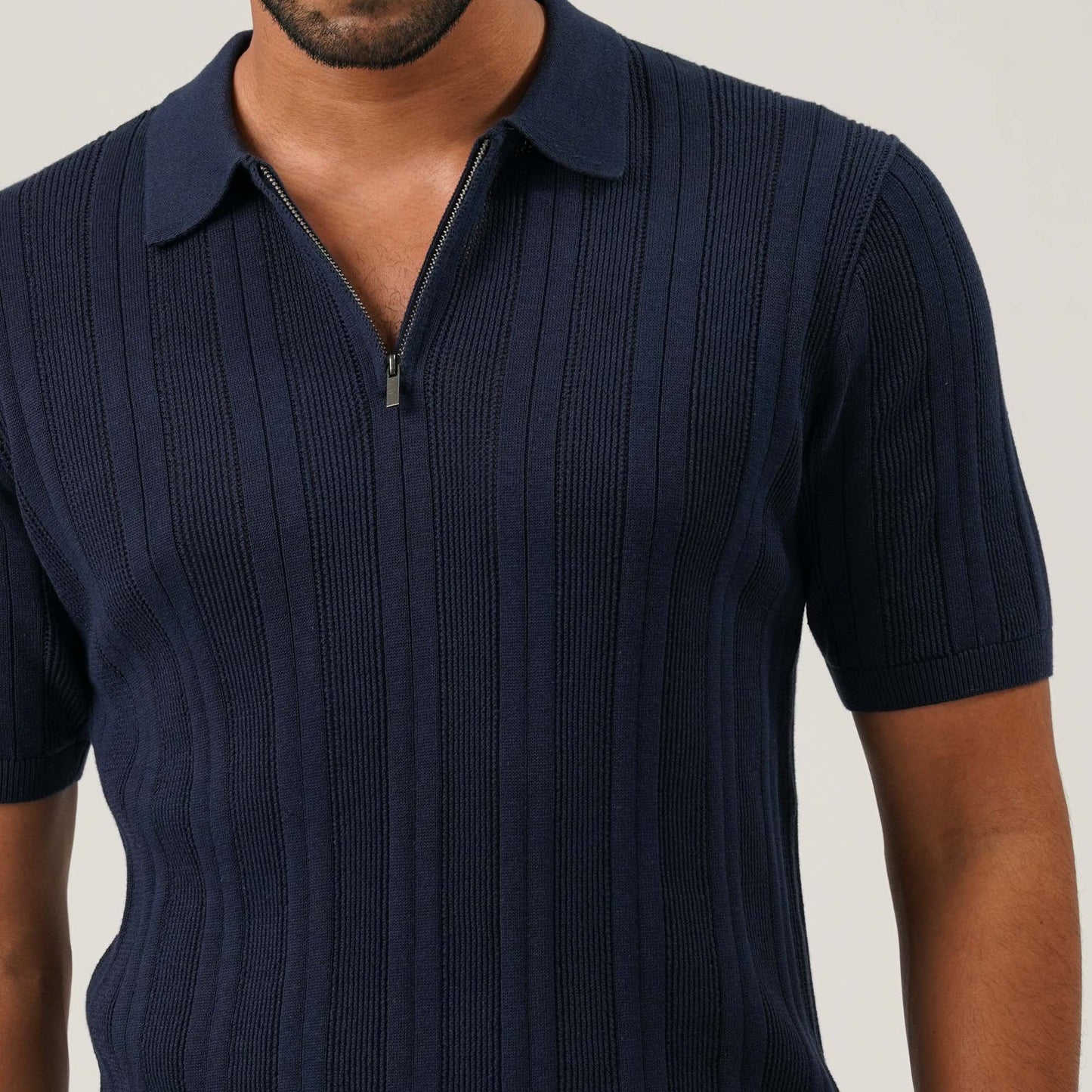 Mens Navy Knit Polo