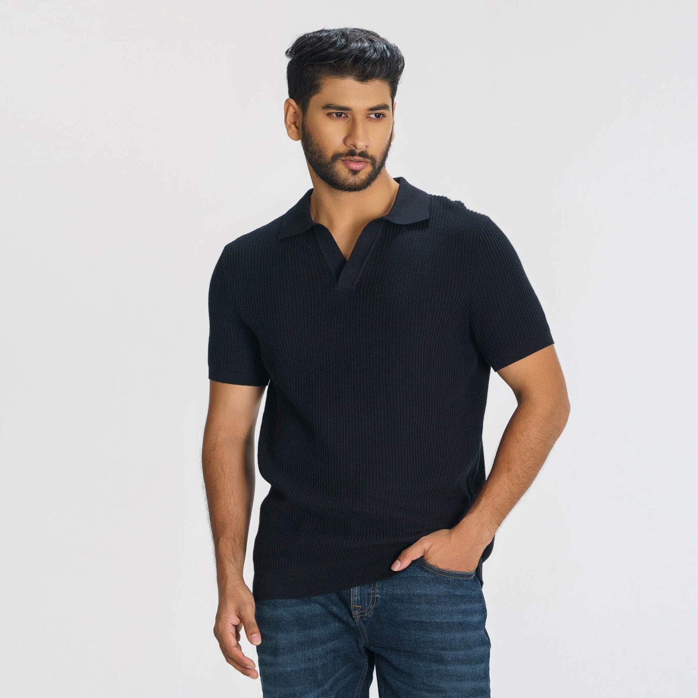 Men's Black Sweater Polo