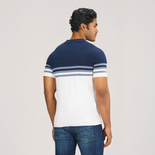 Load image into Gallery viewer, Mens Beige &amp; White Striped Polo Sweater
