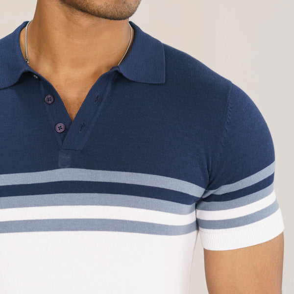 Mens Navy & Light Blue  Striped Polo Sweater