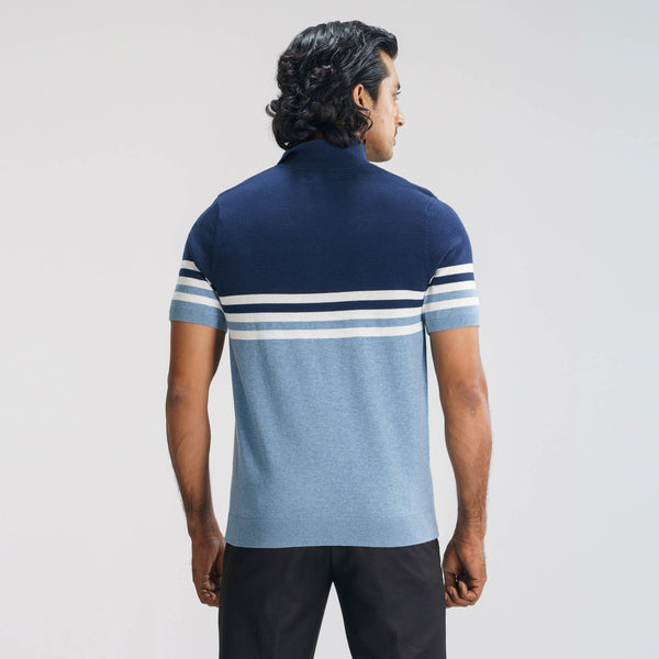 Mens Navy & Light Blue  Striped Polo Sweater