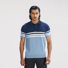 Load image into Gallery viewer, Mens Navy &amp; Light Blue  Striped Polo Sweater
