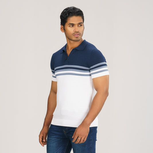 Mens Navy & Light Blue  Striped Polo Sweater