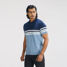 Load image into Gallery viewer, Mens Navy &amp; Light Blue  Striped Polo Sweater
