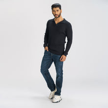 Load image into Gallery viewer, Men’s Black Textured Polo Sweater
