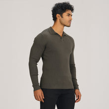 Load image into Gallery viewer, Mens Grey Textured Polo Sweater
