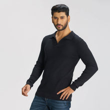 Load image into Gallery viewer, Men’s Black Textured Polo Sweater
