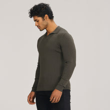 Load image into Gallery viewer, Mens Grey Textured Polo Sweater
