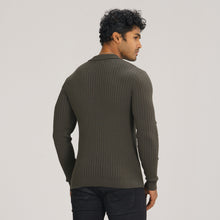 Load image into Gallery viewer, Mens Grey Textured Polo Sweater
