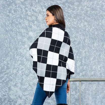Womens Poncho-Black & White