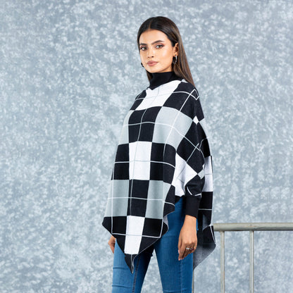 Womens Poncho-Black & White
