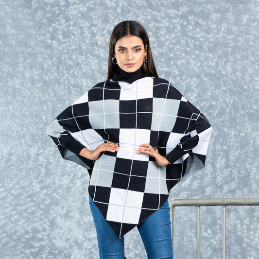 Womens Poncho-Black & White
