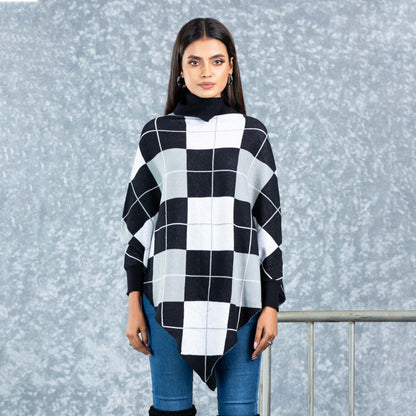 Womens Poncho-Black & White