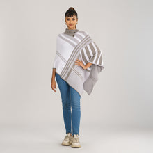 Load image into Gallery viewer, Womens White &amp; Grey Checked Poncho
