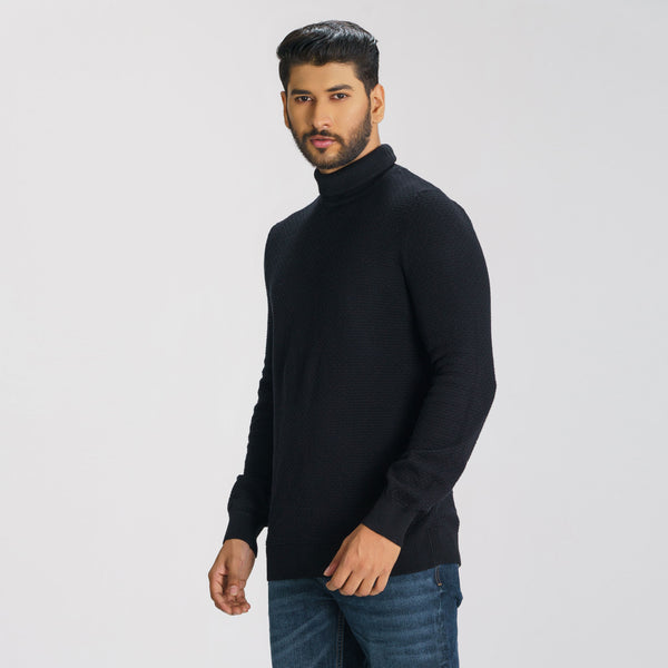 Mens Black High Neck Pullover