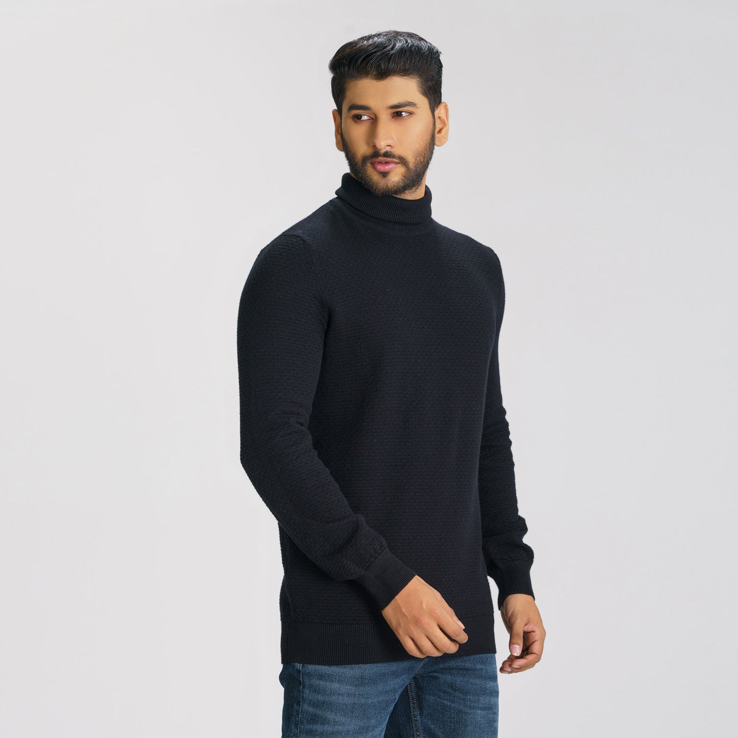 Mens Black High Neck Pullover
