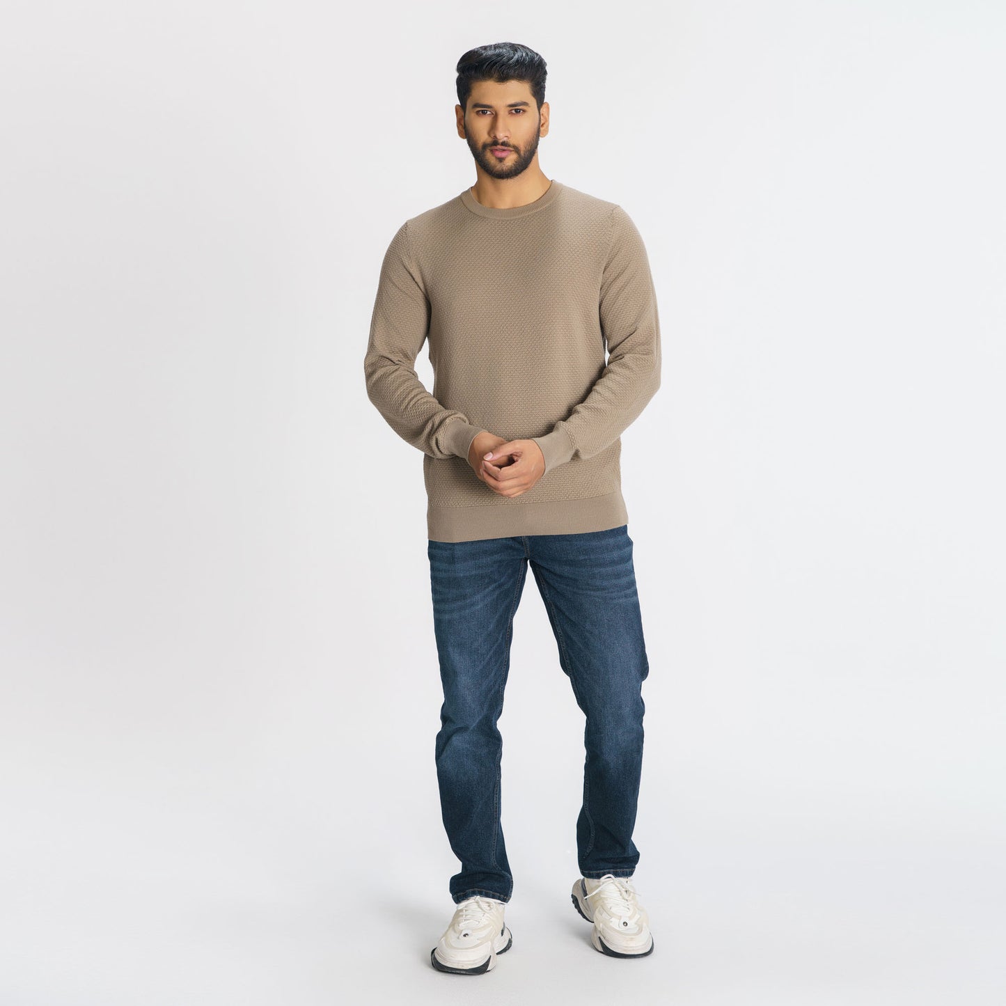 Mens Beige Knitted Pullover