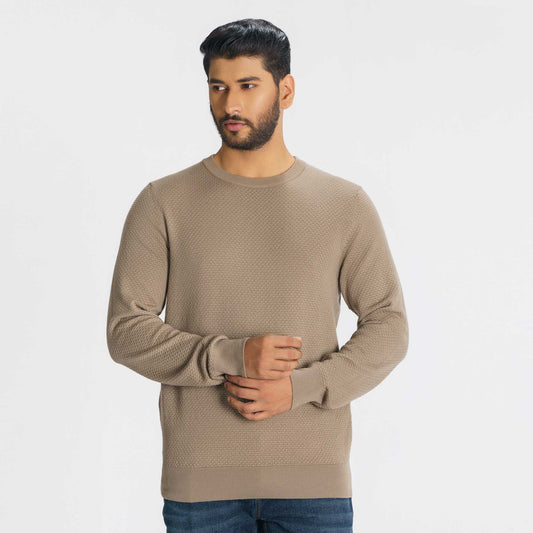 Mens Beige Knitted Pullover