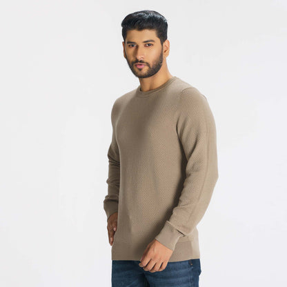 Mens Beige Knitted Pullover