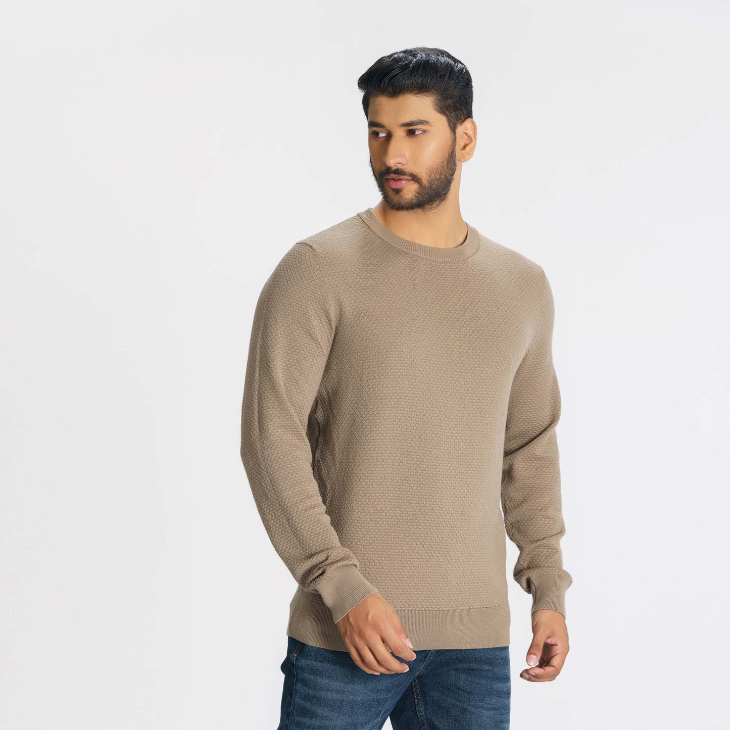 Mens Beige Knitted Pullover