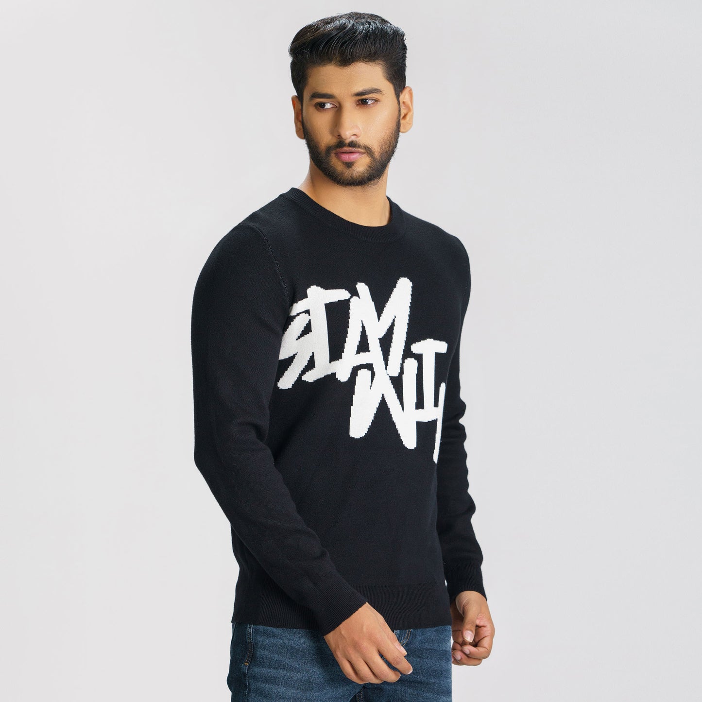 Mens Black/White Sweater Pullover