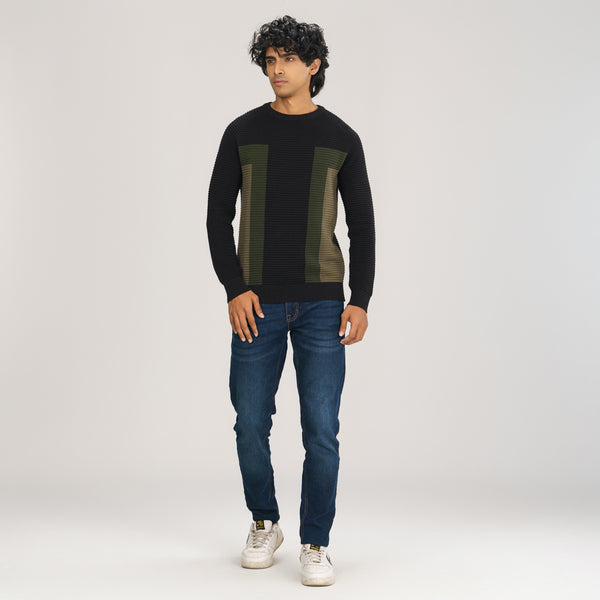 Mens Black & Olive Sweater Pullover