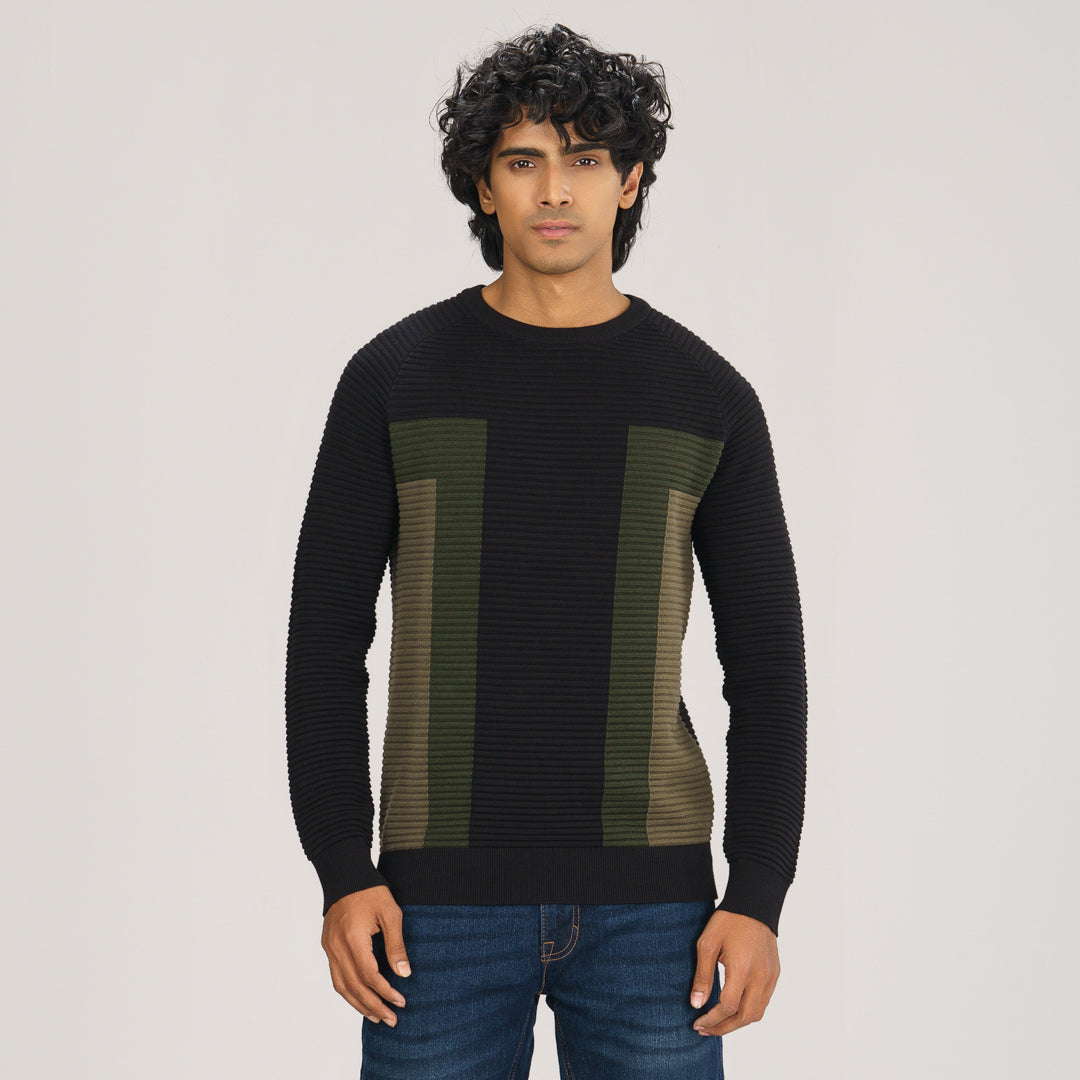 Mens Black & Olive Sweater Pullover