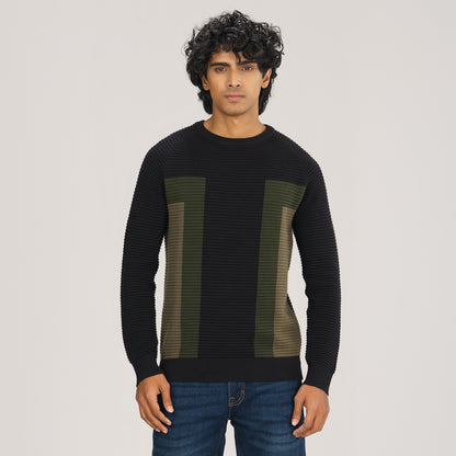 Mens Black & Olive Sweater Pullover