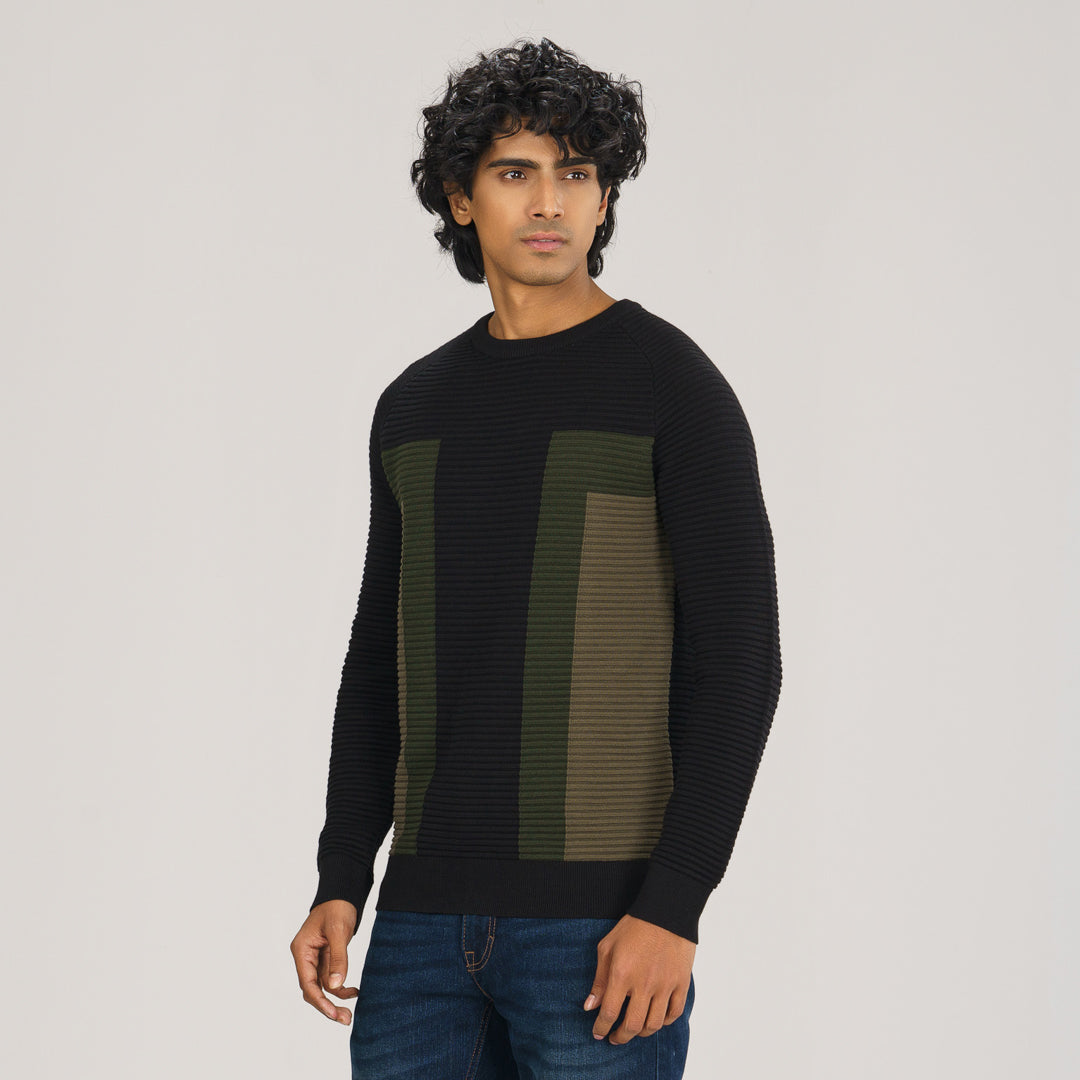 Mens Black & Olive Sweater Pullover