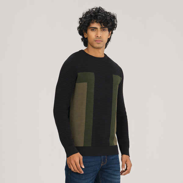 Mens Black & Olive Sweater Pullover