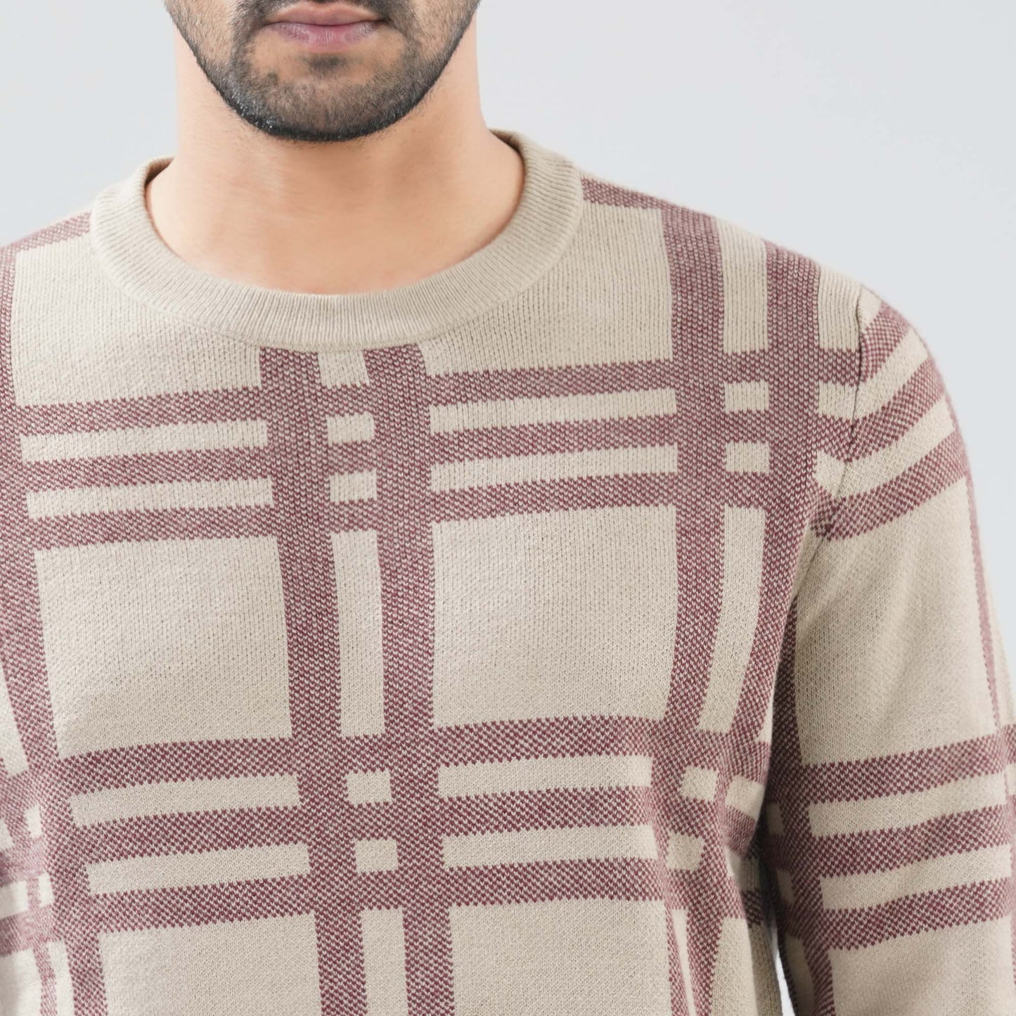 Mens Beige Maroon Pullover