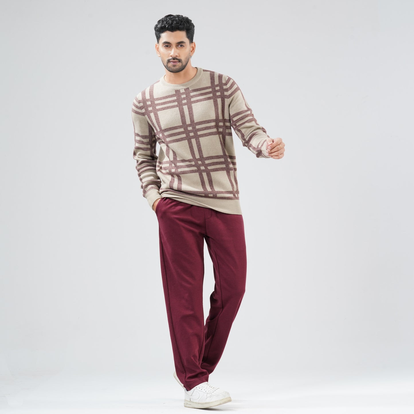 Mens Beige Maroon Pullover