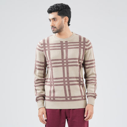 Mens Beige Maroon Pullover