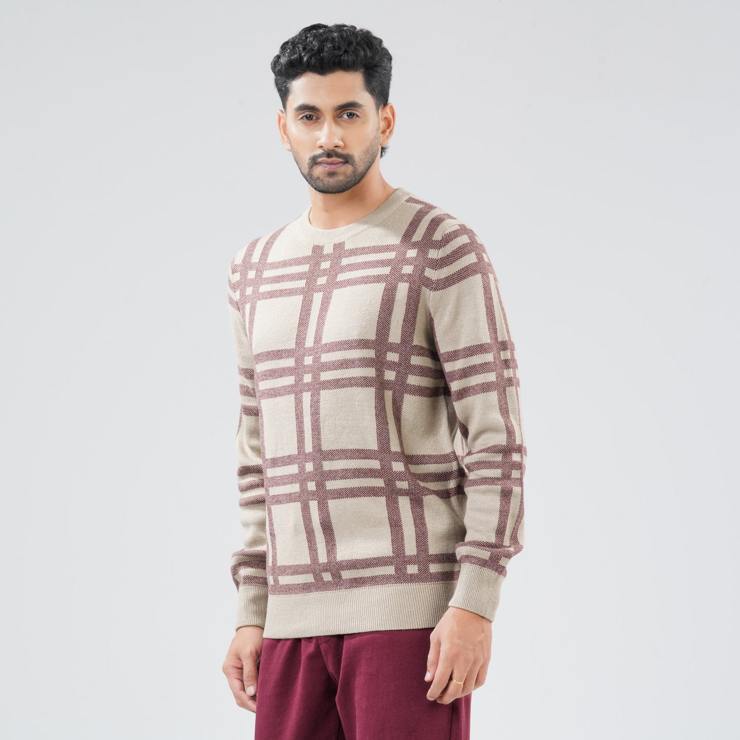 Mens Beige Maroon Pullover