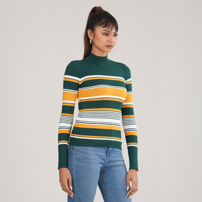 Womens Green & Mustard Pullover