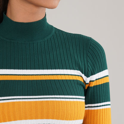 Womens Green & Mustard Pullover