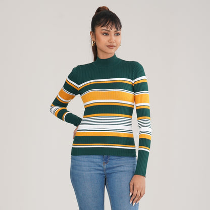 Womens Green & Mustard Pullover