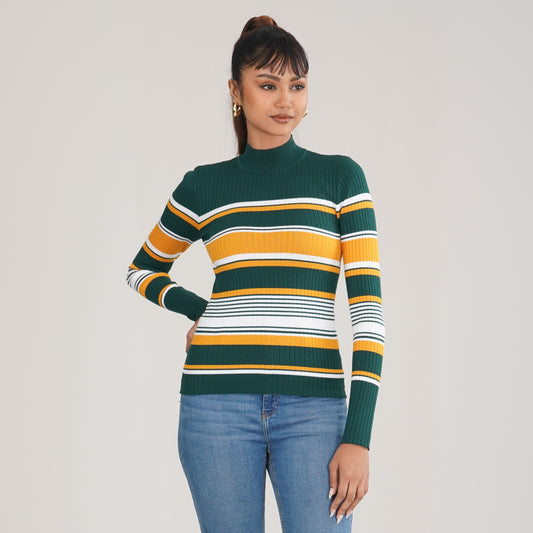 Womens Green & Mustard Pullover