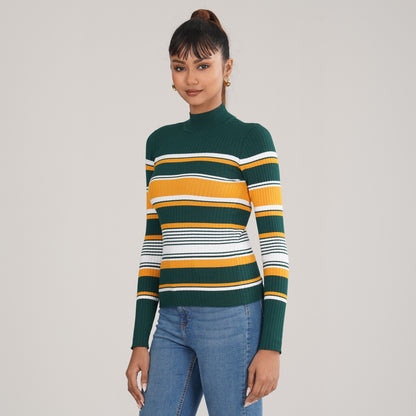 Womens Green & Mustard Pullover